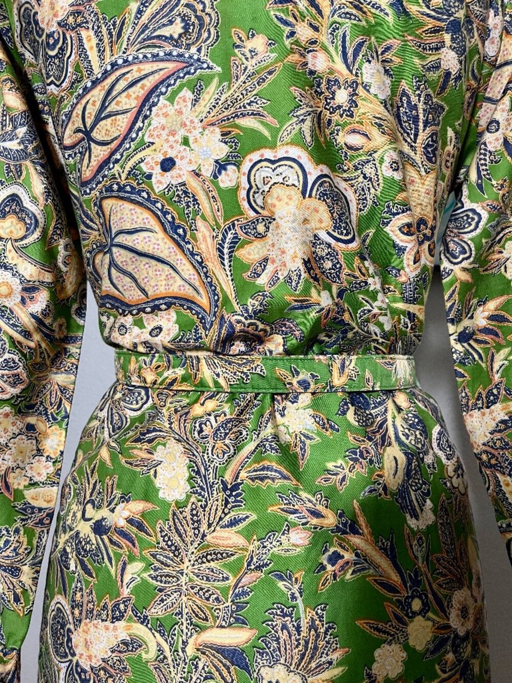 Lady Bayard Vintage Green Paisley Floral Belted Shirt Dress Midi 60s - Picture 4 of 8